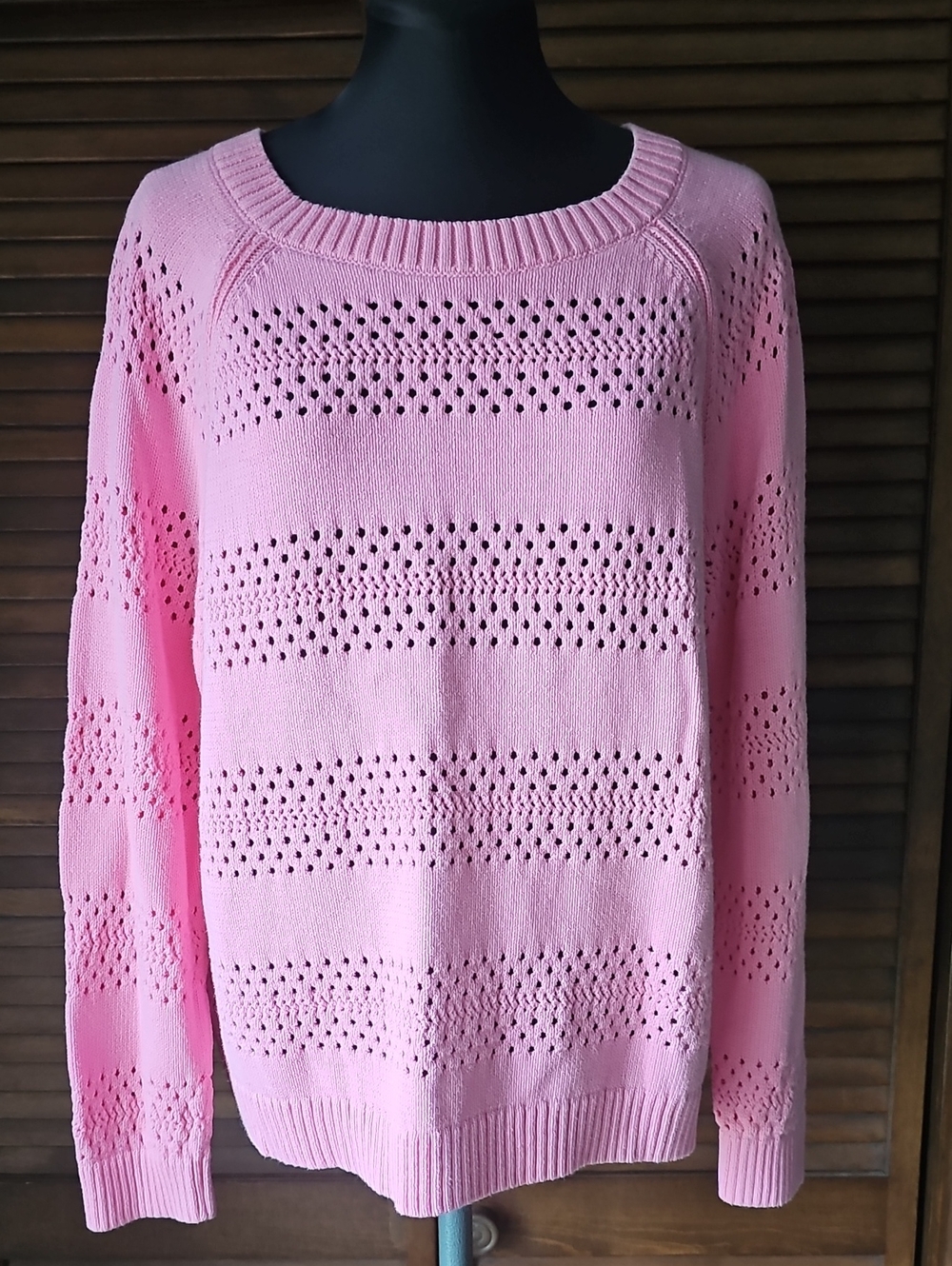 Talbots Pink Open Knit Long Sleeve Crewneck Sweater Women's Size XL